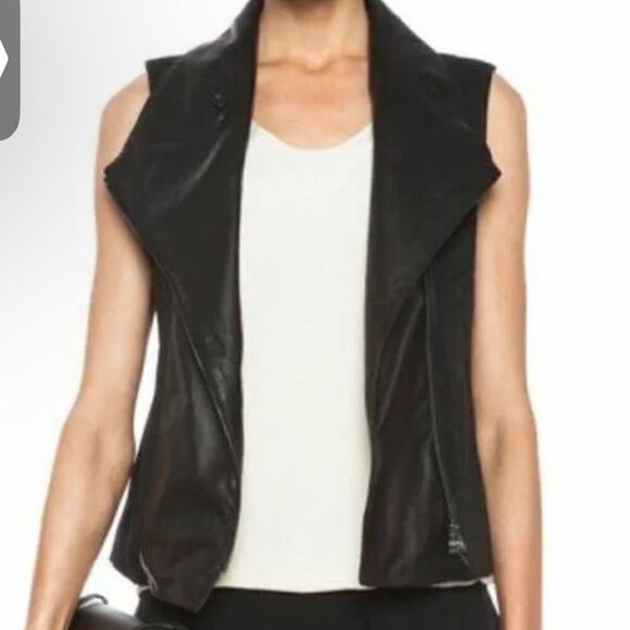 VINCE LEATHER AND LINEN ASYMMETRICAL MOTO VEST - Picture 10 of 14